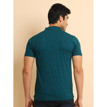 Rosolly Men's Casual Cotton Printed Mandarin Collar Half Sleeve T-Shirt (Green)
