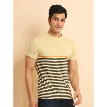 Rosolly Men's Casual Cotton Printed Round Neck Half Sleeve T-Shirt (Brown)