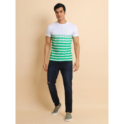 Rosolly Men's Casual Cotton Printed Round Neck Half Sleeve T-Shirt (Green)