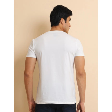 Rosolly Men's Casual Cotton Printed Round Neck Half Sleeve T-Shirt (Blue)
