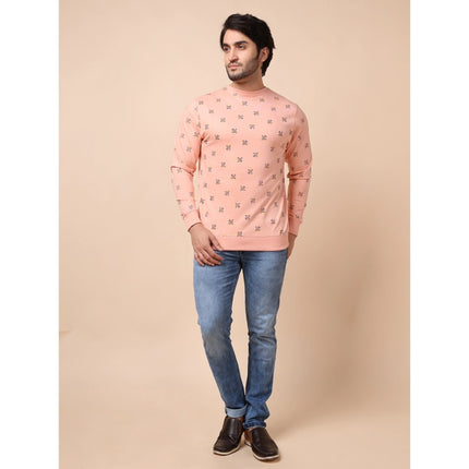 Rosolly Men's Casual Cotton Printed Round Neck Full Sleeve Sweat Shirt (Peach)