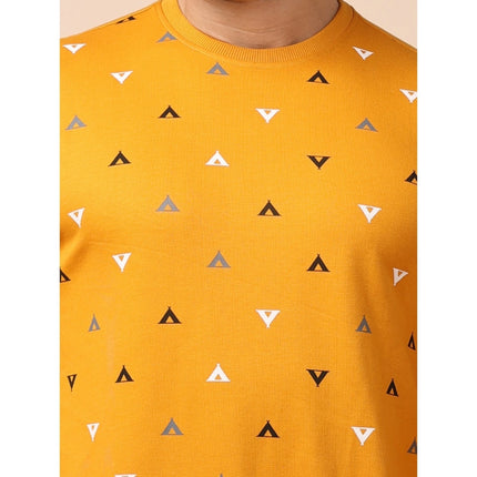 Rosolly Men's Casual Cotton Printed Round Neck Full Sleeve Sweat Shirt (Mustard)