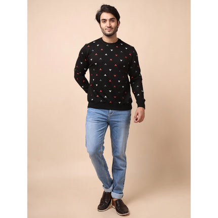 Rosolly Men's Casual Cotton Printed Round Neck Full Sleeve Sweat Shirt (Black)