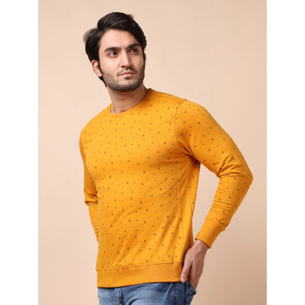 Rosolly Men's Casual Cotton Printed Round Neck Full Sleeve Sweat Shirt (Mustard)