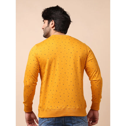 Rosolly Men's Casual Cotton Printed Round Neck Full Sleeve Sweat Shirt (Mustard)