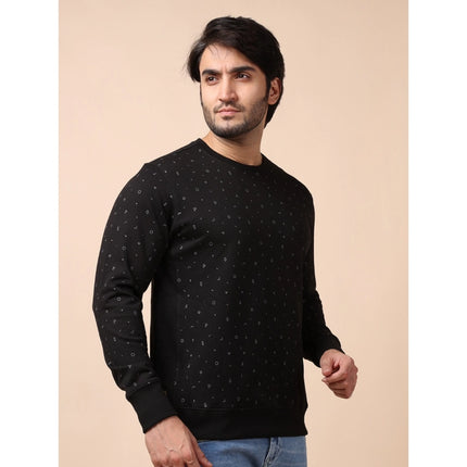 Rosolly Men's Casual Cotton Printed Round Neck Full Sleeve Sweat Shirt (Black)