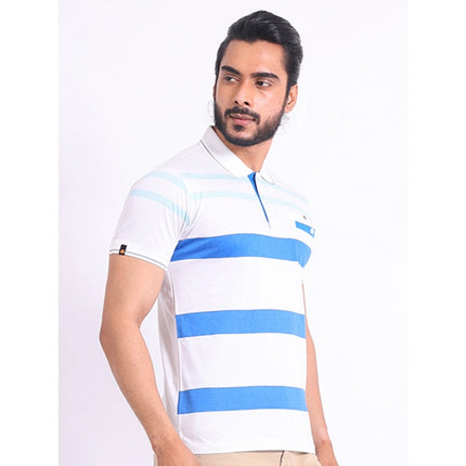 Rosolly Men's Casual Cotton Printed Polo Neck Half Sleeve T-Shirt (White)