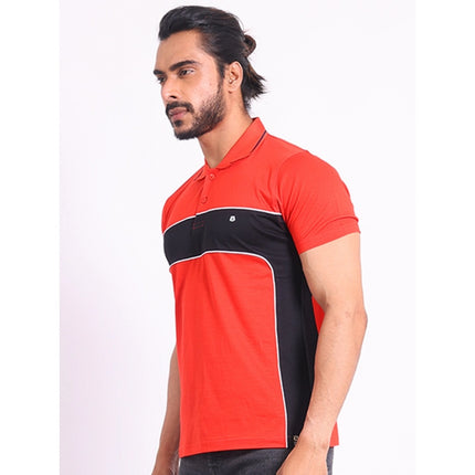 Rosolly Men's Casual Cotton Printed Polo Neck Half Sleeve T-Shirt (Red)