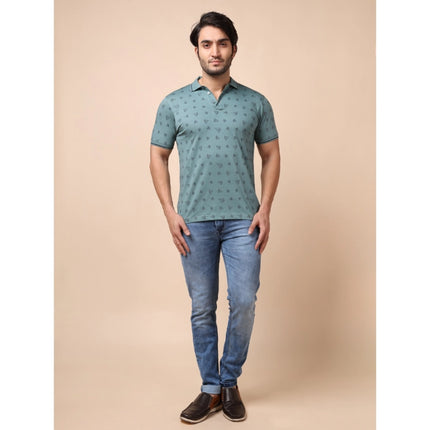 Rosolly Men's Casual Cotton Printed Polo Neck Half Sleeve T-Shirt (Grey)