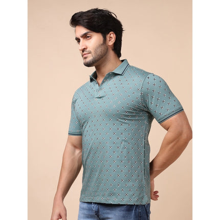 Rosolly Men's Casual Cotton Printed Polo Neck Half Sleeve T-Shirt (Grey)