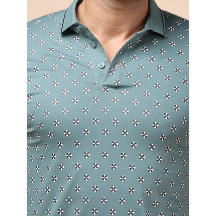 Rosolly Men's Casual Cotton Printed Polo Neck Half Sleeve T-Shirt (Grey)