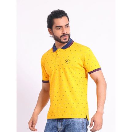 Rosolly Men's Casual Cotton Printed Polo Neck Half Sleeve T-Shirt (Turmeric)