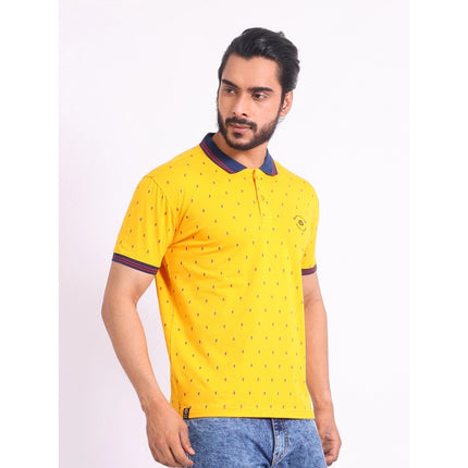 Rosolly Men's Casual Cotton Printed Polo Neck Half Sleeve T-Shirt (Turmeric)