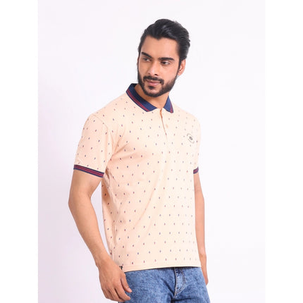 Rosolly Men's Casual Cotton Printed Polo Neck Half Sleeve T-Shirt (Peach)