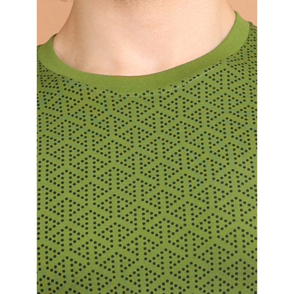 Rosolly Men's Casual Cotton Printed Round Neck Half Sleeve T-Shirt (Green)