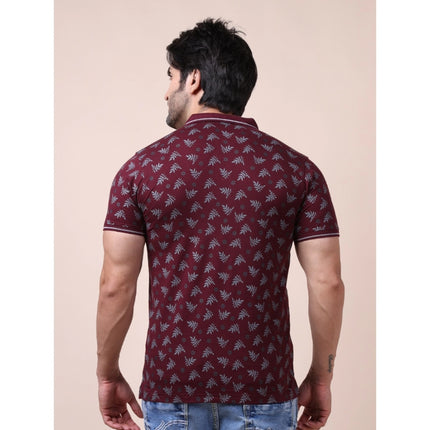 Rosolly Men's Casual Cotton Printed Polo Neck Half Sleeve T-Shirt (Plum)