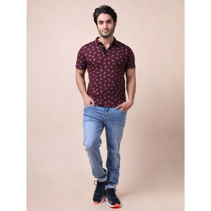 Rosolly Men's Casual Cotton Printed Polo Neck Half Sleeve T-Shirt (Plum)