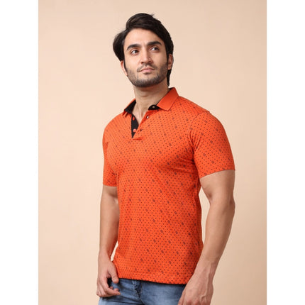 Rosolly Men's Casual Cotton Printed Polo Neck Half Sleeve T-Shirt (Rust)