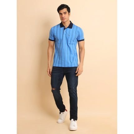 Rosolly Men's Casual Cotton Printed Polo Neck Half Sleeve T-Shirt (LightBlue)