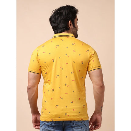 Rosolly Men's Casual Cotton Printed Polo Neck Half Sleeve T-Shirt (Mustard)