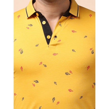 Rosolly Men's Casual Cotton Printed Polo Neck Half Sleeve T-Shirt (Mustard)