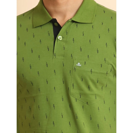Rosolly Men's Casual Cotton Printed Polo Neck Half Sleeve T-Shirt (Green)