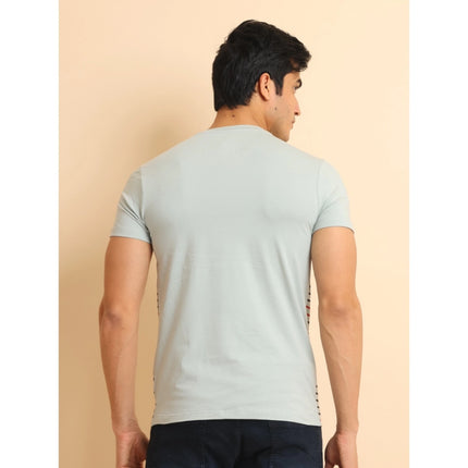 Rosolly Men's Casual Cotton Printed Round Neck Half Sleeve T-Shirt (Grey)