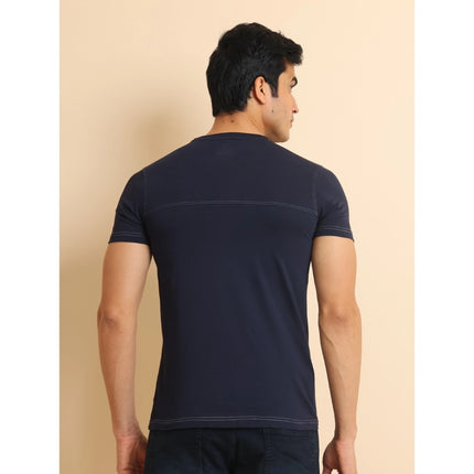 Rosolly Men's Casual Cotton Solid Round Neck Half Sleeve T-Shirt (Navy)