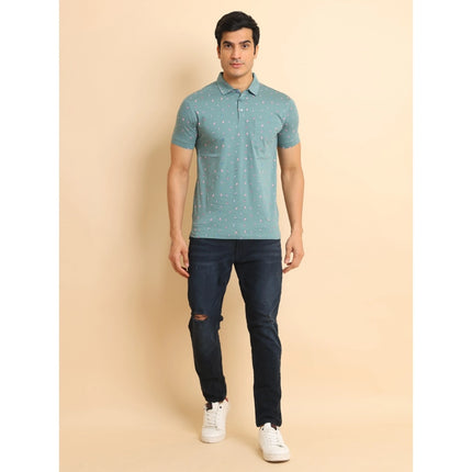 Rosolly Men's Casual Cotton Printed Polo Neck Half Sleeve T-Shirt (Grey)