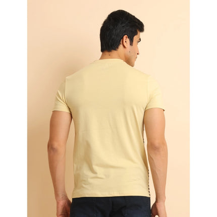Rosolly Men's Casual Cotton Printed Round Neck Half Sleeve T-Shirt (Brown)