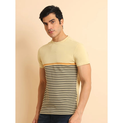 Rosolly Men's Casual Cotton Printed Round Neck Half Sleeve T-Shirt (Brown)
