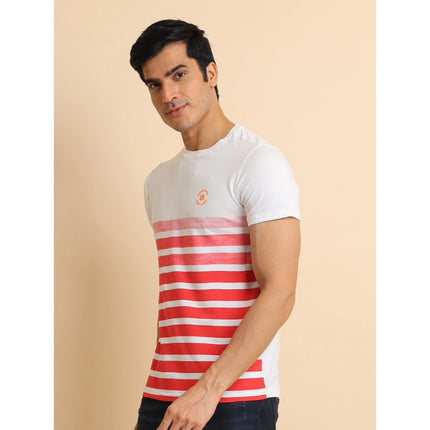 Rosolly Men's Casual Cotton Printed Round Neck Half Sleeve T-Shirt (Red)