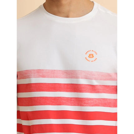 Rosolly Men's Casual Cotton Printed Round Neck Half Sleeve T-Shirt (Red)