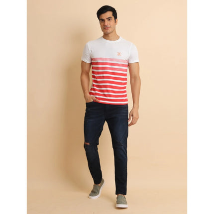 Rosolly Men's Casual Cotton Printed Round Neck Half Sleeve T-Shirt (Red)