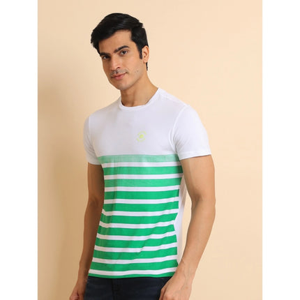 Rosolly Men's Casual Cotton Printed Round Neck Half Sleeve T-Shirt (Green)