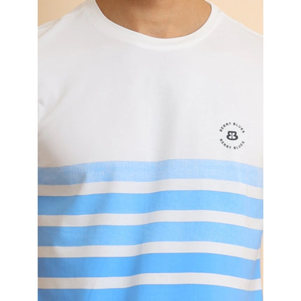 Rosolly Men's Casual Cotton Printed Round Neck Half Sleeve T-Shirt (Blue)