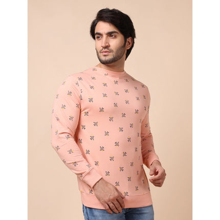 Rosolly Men's Casual Cotton Printed Round Neck Full Sleeve Sweat Shirt (Peach)