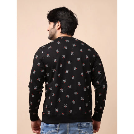 Rosolly Men's Casual Cotton Printed Round Neck Full Sleeve Sweat Shirt (Black)