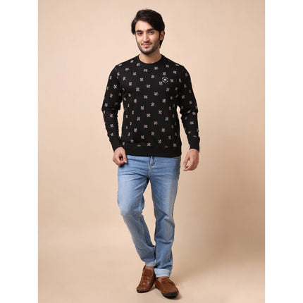 Rosolly Men's Casual Cotton Printed Round Neck Full Sleeve Sweat Shirt (Black)