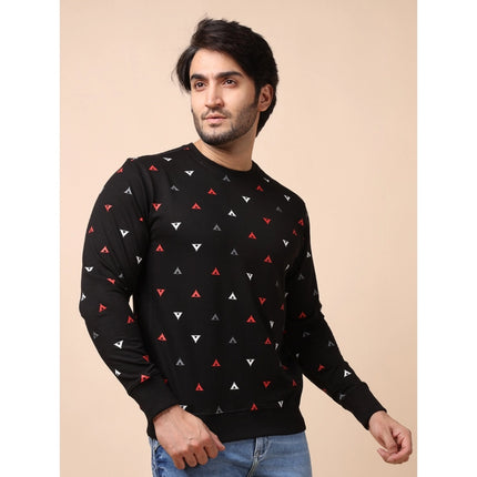 Rosolly Men's Casual Cotton Printed Round Neck Full Sleeve Sweat Shirt (Black)
