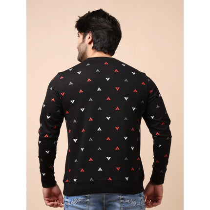 Rosolly Men's Casual Cotton Printed Round Neck Full Sleeve Sweat Shirt (Black)