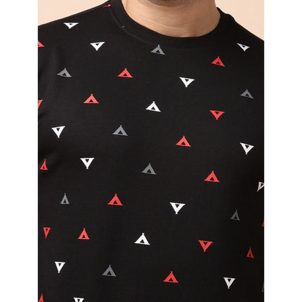 Rosolly Men's Casual Cotton Printed Round Neck Full Sleeve Sweat Shirt (Black)