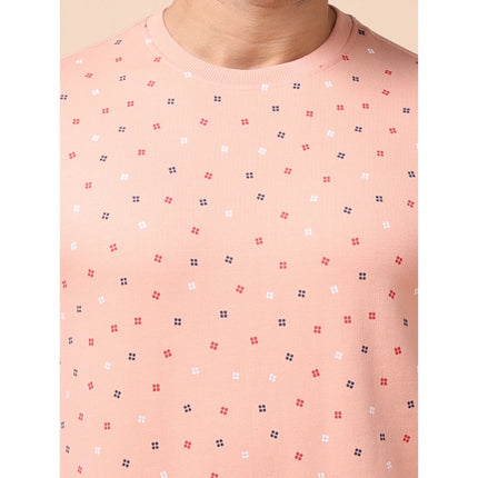 Rosolly Men's Casual Cotton Printed Round Neck Full Sleeve Sweat Shirt (Peach)