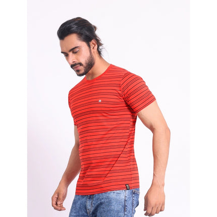 Rosolly Men's Casual Cotton Printed Round Neck Half Sleeve T-Shirt (Red)
