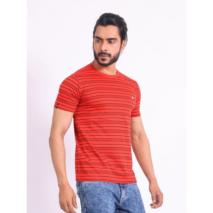 Rosolly Men's Casual Cotton Printed Round Neck Half Sleeve T-Shirt (Red)