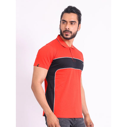 Rosolly Men's Casual Cotton Printed Polo Neck Half Sleeve T-Shirt (Red)