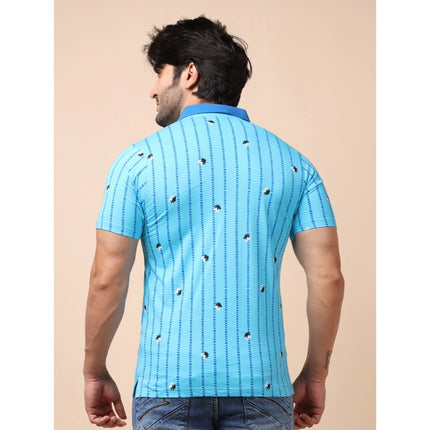 Rosolly Men's Casual Cotton Printed Polo Neck Half Sleeve T-Shirt (Skyblue)