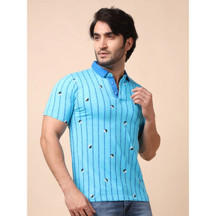Rosolly Men's Casual Cotton Printed Polo Neck Half Sleeve T-Shirt (Skyblue)