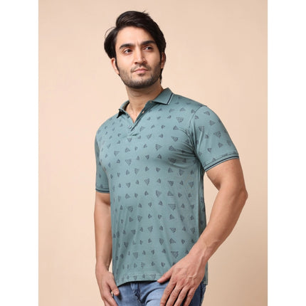 Rosolly Men's Casual Cotton Printed Polo Neck Half Sleeve T-Shirt (Grey)