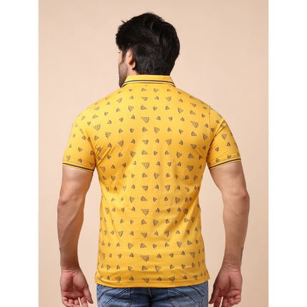 Rosolly Men's Casual Cotton Printed Polo Neck Half Sleeve T-Shirt (Mustard)